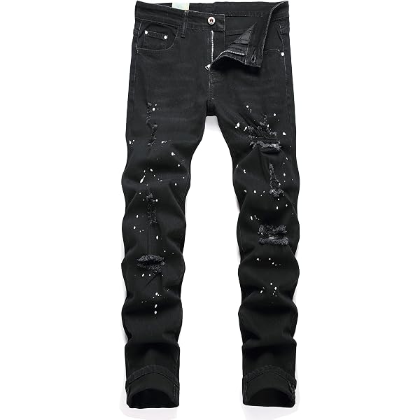 OIIIO Men's Patch Ripped Jeans Stretch Slim Fit Denim Pants, 6616